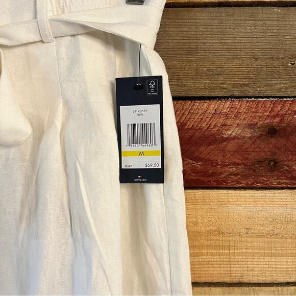 Calvin Klein White Tie Waist Linen Shorts Size Medium - Picture 8 of 9